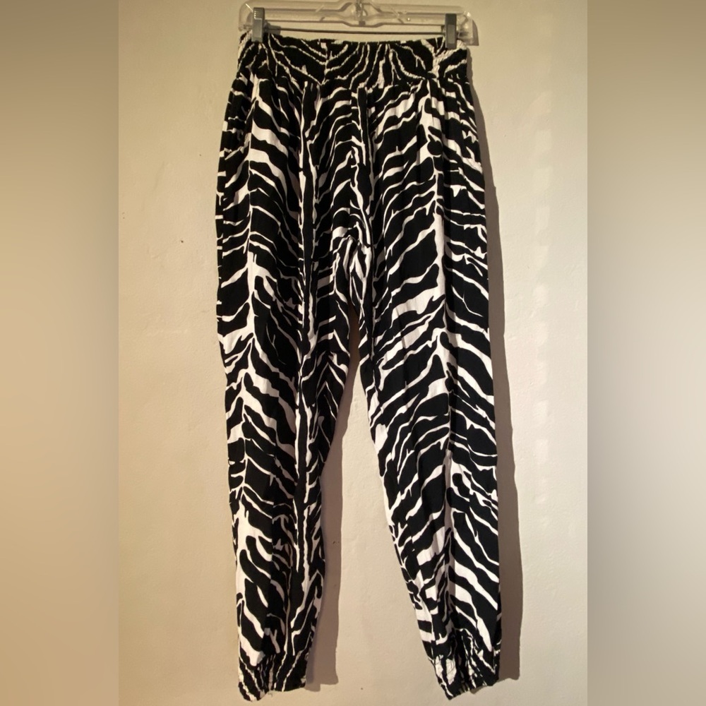 Ava Sky Black and White Zebra Print Balinese Pants